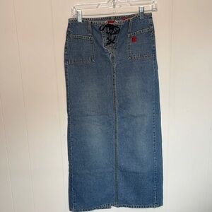 Bongo Midi Denim Skirt Size 1 Juniors Leather Lace Up